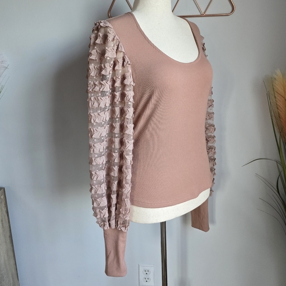Anthropologie, New, Dolan Mauve Ruffle Blouson Sleeve Shirt Top, Size Large - Picture 6 of 12